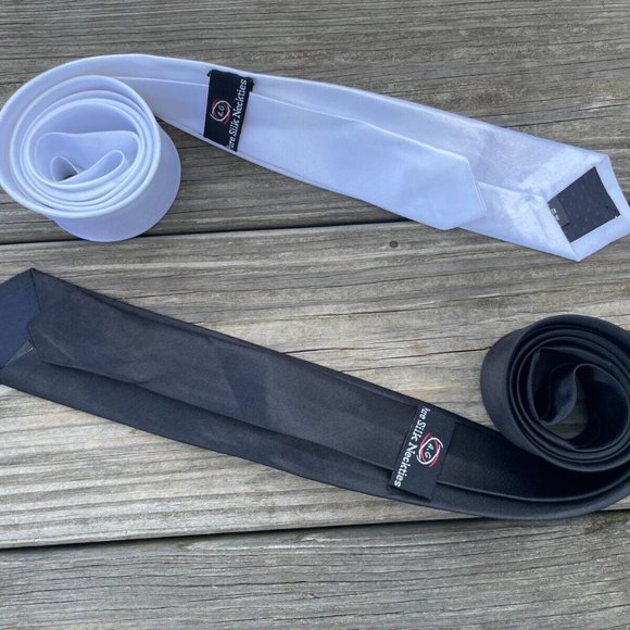 Lot of 2 Ties Black and White Slim Fit Necktie Skinny Fashion Ties - Picture 11 of 11